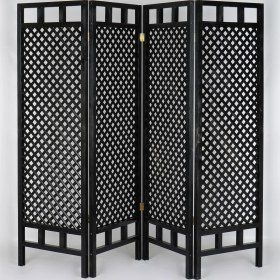 Resim Woodensa Ahşap Paravan Seperatör Oda Bölücü Ayırıcı 4 Kanat Siyah WDN411 