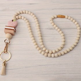 Resim 1 Adet Ahşap Boncuk Kolye Anahtarlık ile Püskül, İngilizce Metin "Öğret Love İlham Ver" - Öğretmen Takdir Hediyesi, Kart Tutucu Lanyard Aksesuarı 