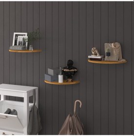 Resim Doğal Modern Organizer Düzenleyici 3'lü Oval Dekoratif Kitaplık Banyo Mutfak Duvar Rafı Petra 