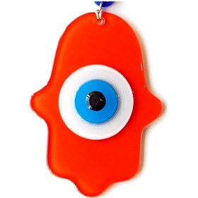 Resim Nazar Boncuklu Turuncu Fatma Ana Bereket Eli Cam Duvar Süsü 