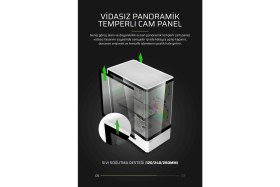 Resim Gametech Intense Beyaz Tuş Kontrollü Rgb 5X120 mm Fan Özel Tak Çıkar Vidasız Kapaklar MATX Gaming Kasa 