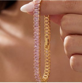 Resim Ferizz Altın Kaplama Pembe Zirkon Taşlı Su Yolu Bileklik Blk-948 Çok Renkli 