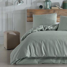 Resim Mini Kare Yeşil %100 Pamuk Ranforce Battal Boy Nevresim Takımı 