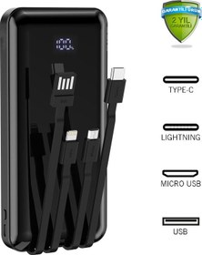 Resim Qedii Robeve 10000 Mah Dijital Göstergeli Dahili Kablolu Powerbank 10000 Mah Powerbank Lightning - Type C 