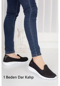 Resim Kadın Fileli Bez Yazlık Spor Babet Siyah - Beyaz 