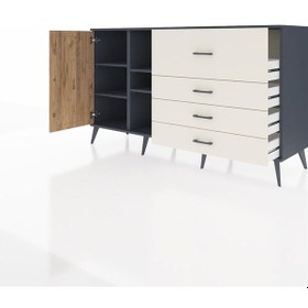 Resim Kronos Konsol 4 Raflı 4 Çekmeceli Tek Kapaklı 176x59x99 Antrasit-çam/aytaşı Atlas Çam/aytası - Antrasıt 