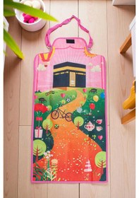 Resim Kendinden Çantalı Katlanabilir Kız Çocuk Seccadesi, Seyyar Askılı - Pembe Pembe 