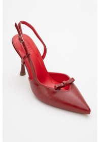 Resim Luvishoes Luvi Shoes Apel Kırmızı Cilt Fiyonklu Kadın Yüksek Topuklu Ayakkabı Kırmızı 