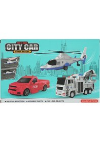 Resim Cıty Car Helikopter Ve Kamyon 2 Li Araç Seti Beyaz Kamyon 