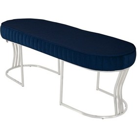 Resim Viego Silver Striped- Mavi Kapitoneli Chester Model Puf & Bench & Koltuk & Uzun Makyaj Puff & Yatak Ucu &önü 