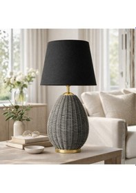 Resim Calmo Gri Gövde Siyah Başlık Dekoratif Rattan Abajur 