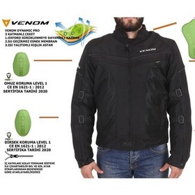 Resim Venom Dynamic Pro Yeni Seri Cordura Motorcu Ceketi Yazlık Full Fileli Mont 