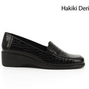 Resim GÖNDERİ(R) Kadın Siyah Krako Dolgu Taban Hakiki Deri Ayakkabı 
