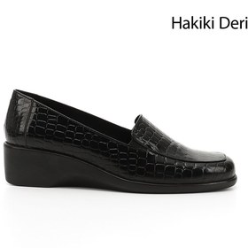 Resim GÖNDERİ(R) Kadın Siyah Krako Dolgu Taban Hakiki Deri Ayakkabı 