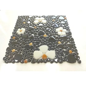 Resim Mutfak Tezgah Arası, Havuz, Banyo, Sauna, Spa, Iç ve Dış Dekorasyonda Tüm Yüzeyler Için, Füme-Beyaz-Sarı Çiçek Desenli , 31,5X31,5CM. Fileli Cam Mozaik. (10 File Karo = 1 M2 Fiyatıdır ) 