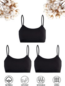 Resim ÖZKAN underwear Özkan 42324 3'lü Paket Kız Çocuk Pamuklu Süprem Esnek Rahat Pedsiz İnce Askılı Alıştırma Sütyeni Yar 