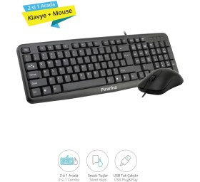 Resim Piranha Kablolu Klavye ve Mouse Seti Türkçe Q Tuş Formu ile Ev - Ofis Kullanımı İçin 