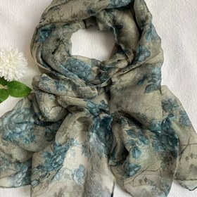 Resim Vintage Çiçek Desenli Yeşil & Beyaz Hafif Kadın Şal - Japon-Kore Tarzı Esnek Olmayan Dekoratif Aksesuar, Günlük Kullanım, Parti ve Seyahat İçin Elastiksiz Kumaş 