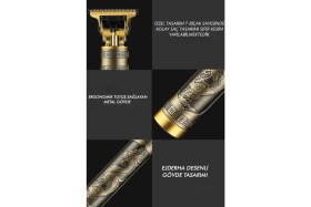 Resim Jasper T-Bıçak Tıraş Makinesi Altın Renkli Metal Gövde ile 60 dk Kablosuz Kullanım Özelliği 