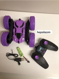 Resim Uzaktan Kumandalı 360 Dönen Şarjlı Akrobat Stunt Car Araba Mor 