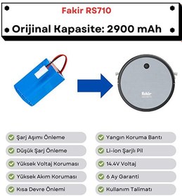 Resim Robotyedek Fakir RS710 Uyumlu 14.4V 2900 mAh Orijinal Kapasite Robot Süpürge Pili 