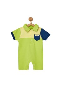 Resim Andywawa Erkek Bebek Polo Yaka Cep Detaylı Yeşil Tulum AC22528 Yeşil 