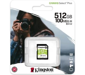 Resim Kingston SDS2-512GB 512GB SDXC Canvas Select Plus 100R C10 UHS-I U3 V30 Hafıza Kartı 