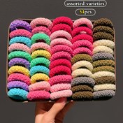 Resim 54 adet/72 adet Bal Kız Geometrik Desenli Elastik Saç Bağları, Kadınlar için Güçlü Kırılmayan Polyester Kuyruk Tutucuları, Çeşitli Renkler, Tüm Mevsimler İçin Günlük ve Rahat Giyim Saç Aksesuarları 