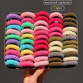 Resim 54 adet/72 adet Bal Kız Geometrik Desenli Elastik Saç Bağları, Kadınlar için Güçlü Kırılmayan Polyester Kuyruk Tutucuları, Çeşitli Renkler, Tüm Mevsimler İçin Günlük ve Rahat Giyim Saç Aksesuarları 