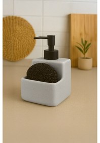 Resim Rueza Süngerli Tezgah Üstü Mutfak Banyo Sıvı Sabunluk Takımı 400 Ml - Mutfak Sabunluk Seti Gri 