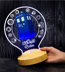 Resim Tardis Desenli Gece Lambası, Doctor Who Hayranlarına Hediye, Galiffrey Dilinde Kişiye Özel İsim Çevrili Zaman 