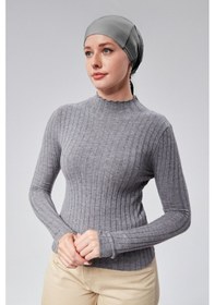 Resim Sonbaharmoda Kadın Tesettür Likralı Penye Dikişsiz Kaymaz Düz Bağlamalı Bone Füme 