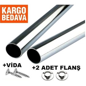 Resim Ercanyapimarket Krom Kaplama Dolap Içi Askı Borusu - Askılık Boru + 2 Adet Flanş Diğer 