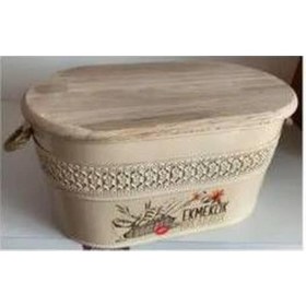 Resim Metal Ekmeklik Ahşap Kapaklı Krem Met-953k Krem 