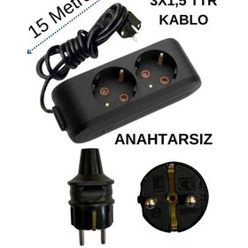 Resim Avarson 2'li İkili Priz Topraklı Kablolu Siyah 3x1,5 Ttr 15 On Beş Metre 