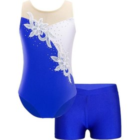 Resim Pembe 2 Adet Çocuk Kız Kolsuz Patchwork Tarzı Jimnastik Mayoları Bale Dans Bodysuit Unitards Şort Pembe 