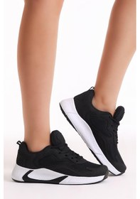 Resim Rahat Kalıp Yüksek Taban Bağcıklı Unisex Siyah Beyaz Spor Ayakkabı V2901-0 Siyah Beyaz 