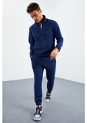 Resim Tommy Life İndigo Yarım Fermuar Dik Yaka Lastik Paça Polar Erkek Eşofman Takımı - 85159 İndigo 