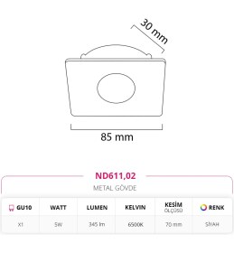 Resim Nevo Sıva Altı Spot Siyah 5W 6500K Beyaz Işık ND611 