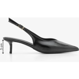 Resim Marjin Kadın Stiletto Arkası Açık Atkılı Bantlı Önü Dikiş Detaylı V Yaka Kısa Topuklu Ayakkabı Orvani Siyah 