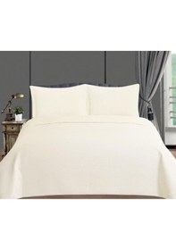 Resim Toskana Tek Kişilik Lüks Kadife Yatak Örtüsü Krem Krem 