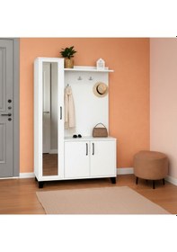 Resim Loft Aynalı Portmanto Ve Askılıklı Vestiyer Takımı - Beyaz Çok Renkli 
