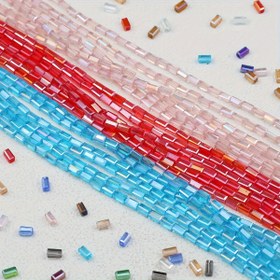 Resim 78 adet 6m Uzun Dikdörtgen Cam Boncuklar, AB Iridescent Renkli Gevşek Boncuklar, DIY Takı Yapımı, El Yapımı Bilezikler, Kolyeler, Küpeler, Giyim Aksesuarları, El Sanatları Malzemeleri için Delik Boncuklar 