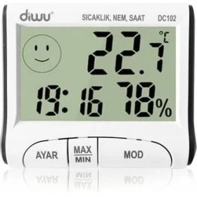 Resim Ayt DC102 Iç Mekan Termometre Nem Ölçer Saat 