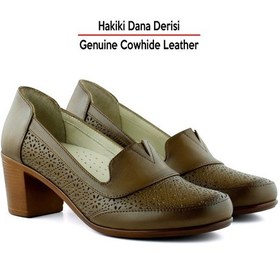 Resim Erkan Saçmacı Madre Kahverengi Hakiki Dana Derisi Vintage Desenli Kalın Topuklu Günlük Klasik Ayakkabı Kahverengi 