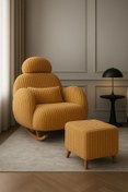 Resim ÜNKAY Premium Çizgili Sabit Başlıklı Sallanır Berjer & Emzirme Koltuğu ve Puf 
