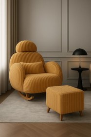 Resim ÜNKAY Premium Çizgili Sabit Başlıklı Sallanır Berjer & Emzirme Koltuğu ve Puf 