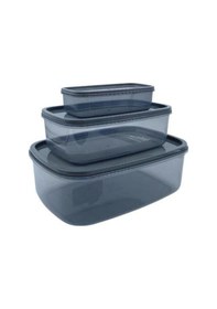 Resim Vos Versa Dikdörtgen Şeffaf Kilitli Saklama Kabı Seti Füme 3'lü Füme 