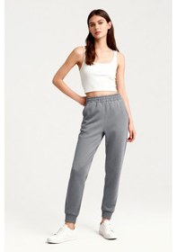 Resim Tommy Life Gri Melanj Yüksek Bel Jogger Rahat Form Manşetli Kadın Eşofman Alt - 94561 GRİ MELANJ 