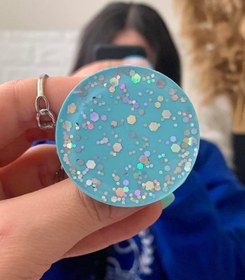 Resim Mavi - Gri Hologram Simli Yuvarlak Telefon Tutucu PopSocket 